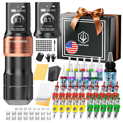 Poseidon Tattoo Gun Kit Wireless Machine Kit 7 Strokes Length with 2Pcs 2300Mah