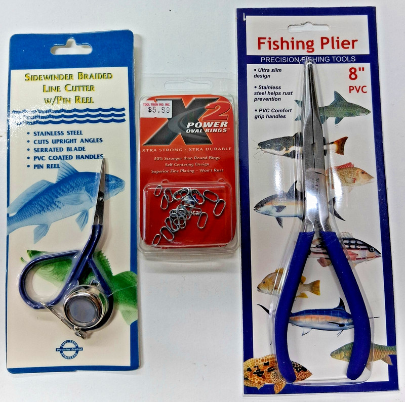 Tooltron fishing lot with pliers, line trimmer and oval rings
