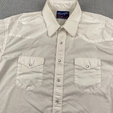 VTG Wrangler Shirt Mens 17.5 White Pearl Snap Cowboy Cut X Long Tails Western