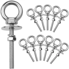 12 Pack M6 Stainless Steel Eye Bolts with Nuts, 1/4" X 2" Long Lifting Ring Eye 