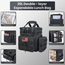 Tactical Lunch Box for Men, 20L Expandable Double Insulated Cooler Bag with Deta