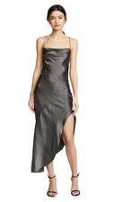 Haney Metallic Silk Slip Dress 4 Asymmetric Maxi Silver Cowl Neck USA Made