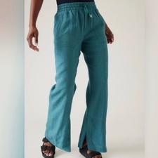 Athleta Retreat Linen High Rise Wide Leg Pant Teal Size 4 Petite 100 Linen
