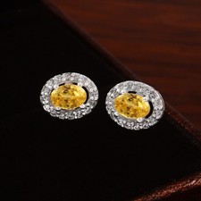Semptembre Naissance 6x4 MM Jaune Saphir Ovale Clou , 925 Argent Boucles