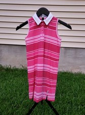 Vintage OshKosh B'gosh Girls Striped Polo Dress Pink Red Sleeveless Kids 6X...