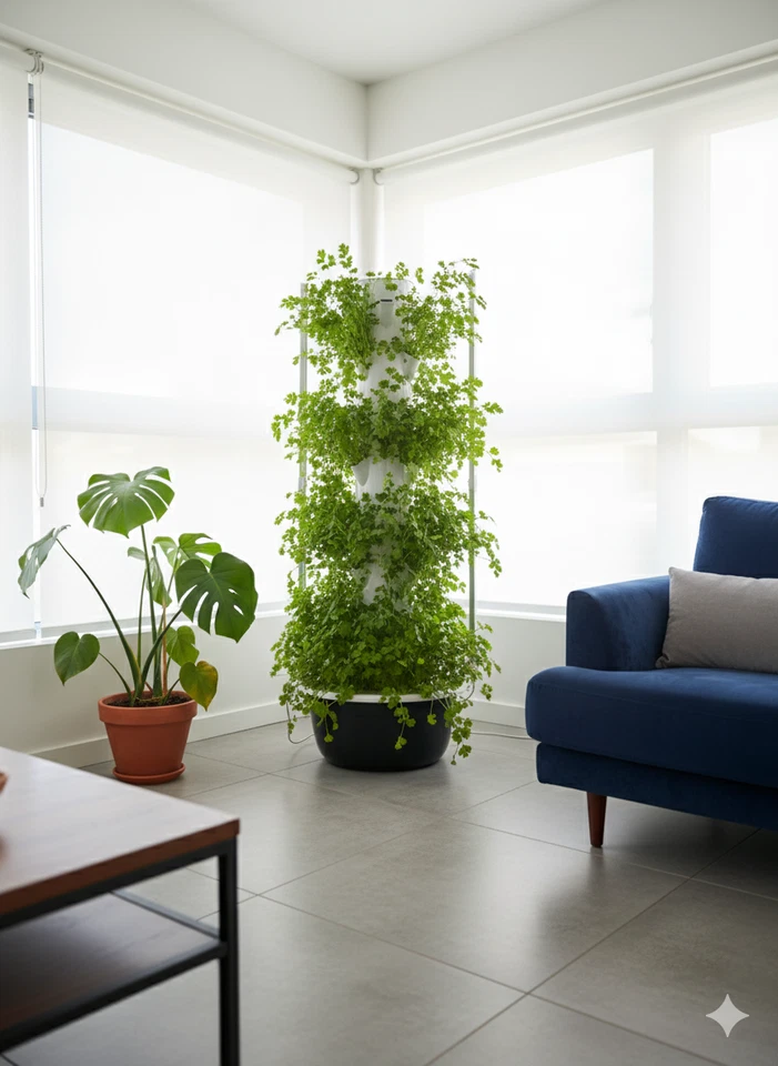 Sistema de torre de cultivo aeropónico vertical de 7 niveles - Hidroeléctrico interior de capacidad para 28 plantas Foto 3 de 4