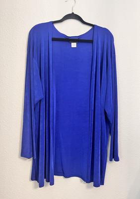 A Touch Of Class Open Front Cardigan Top Women 2X/4X Blue Long Sleeve USA Slinky