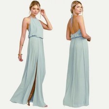 Show Me Your Mumu Heather Halter Maxi Dress Silver Sage Dusty Teal Gray Green L