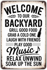 Vintage Welcome to Our Backyard Tin Metal Signs Home D cor Wall Art 8x12