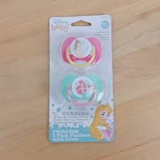 Disney Baby Princess Pacifiers with Covers 2 Pack NEW Newborn 0 Belle Ariel