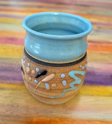 ⭐ VTG Art Pottery Mug Hand Turned Southwest Stoneware Vase Studio Signed Hill 