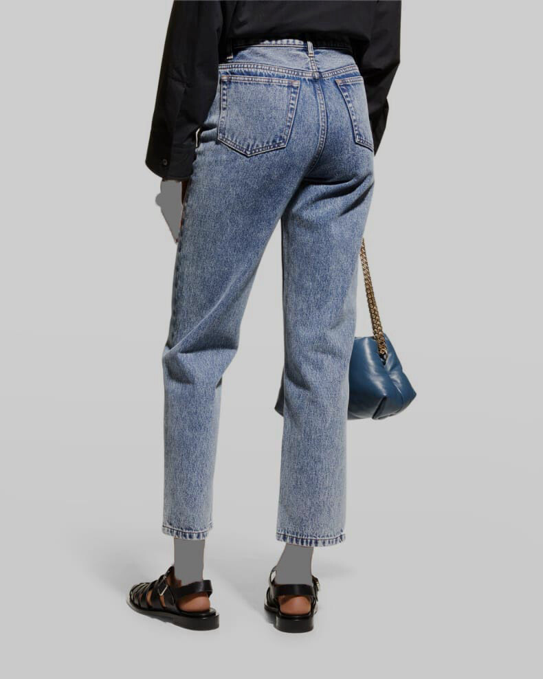 $269 A.P.C. Women's Blue Martin Straight Cropped Marble-Wash Jeans