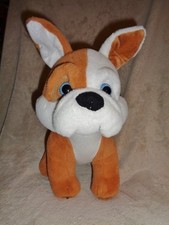 Dog brown white terrier bulldog blue eyes Classic Toy 11" stuffed plush puppy