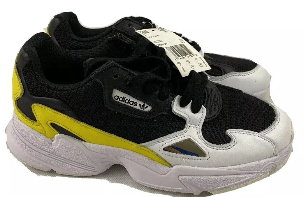 Adidas Falcon Trainers Athletic Shoes Size 8 Core Black White Yellow | eBay