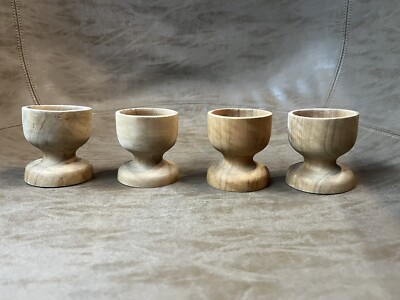 Set 4 Vintage Carved Wooden Egg Cups Holders Mid Century Kremasti Greek 