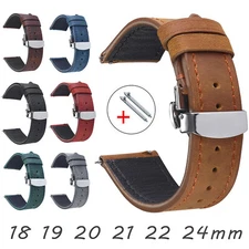 Retro Cowhide Leather Strap Watch Band 22mm 18-24 20mm Butterfly Clasp Bracelet