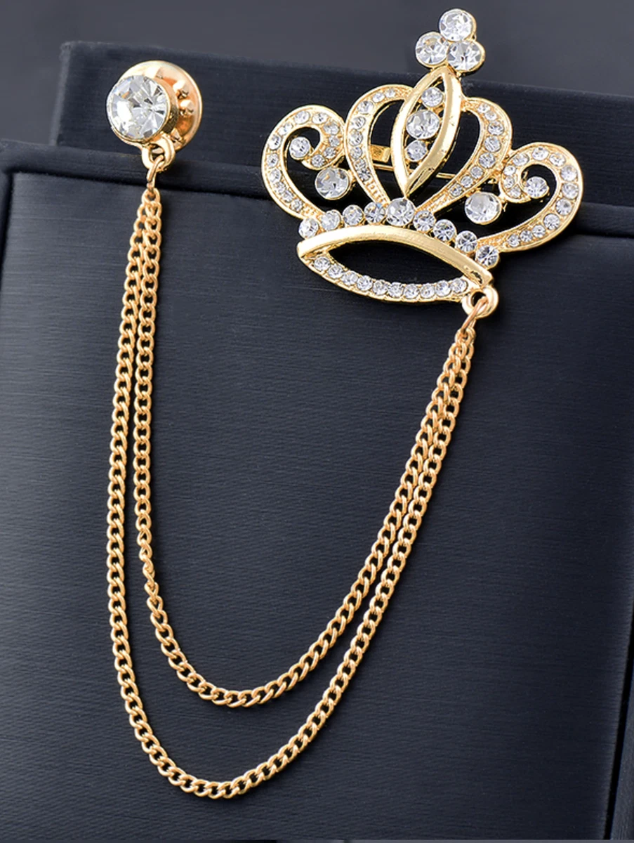 Crown king brooch gold silver plated stunning diamonte celebrity