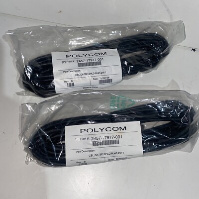 Lot of 2 New Polycom 2457-17977-015 CAT-5e RJ-45 Network Cable 25ft