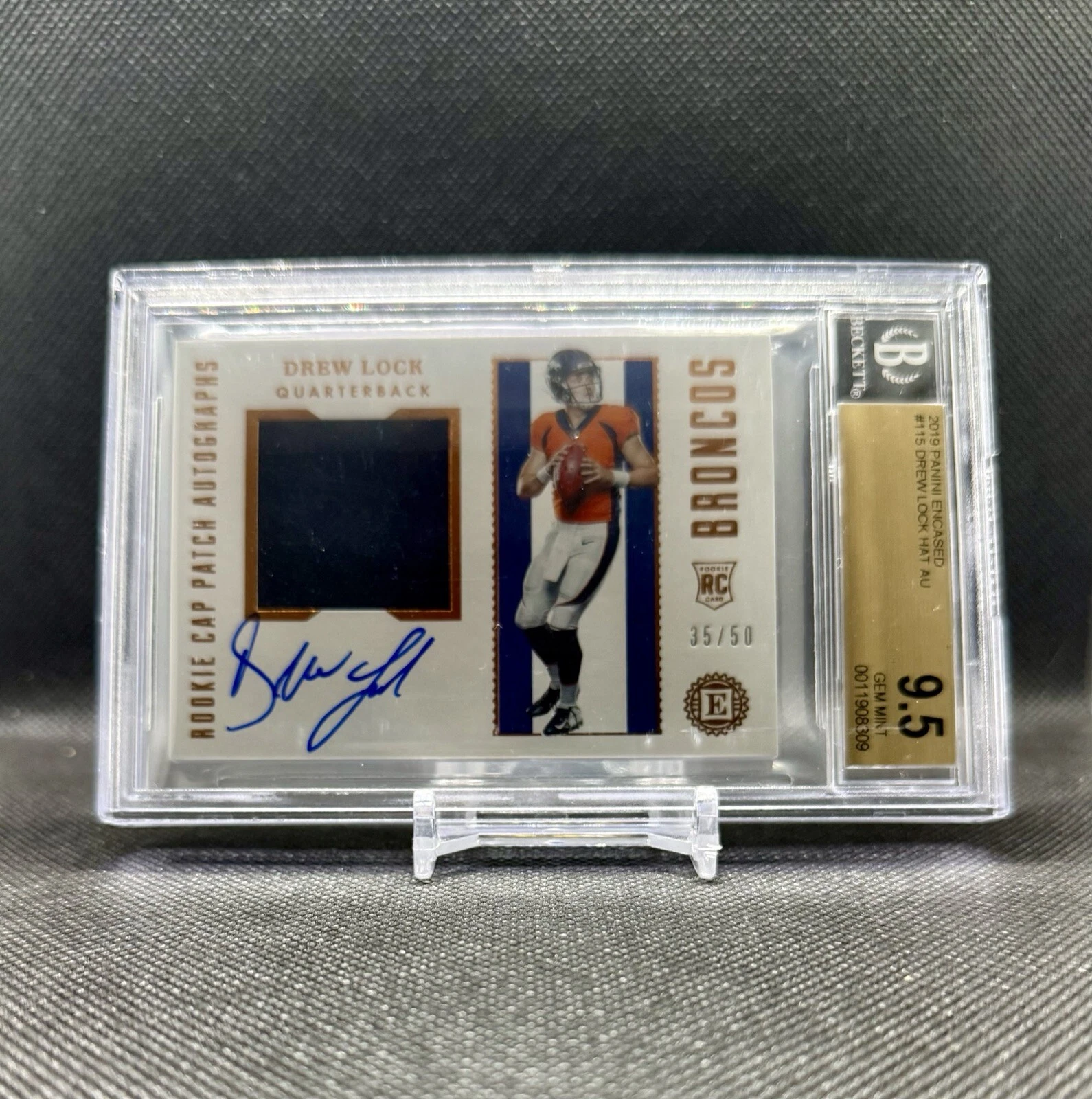 Drew Lock Panini Encased #115 Patch Autograph-Sapphire
