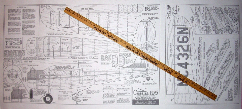 Berkeley CESSNA 195 PLAN + PARTS PATTERNS to Build a 36" UC Scale Model Airplane - Image 2 of 4