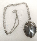 Agate Polished Stone Necklace Vintage Silver Tone Chain Banded