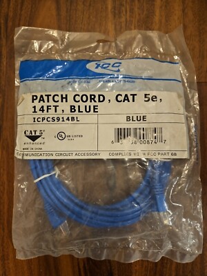 ICC 14' Cat 5e Patch Cord / Cable  - Blue ICPCS914BL