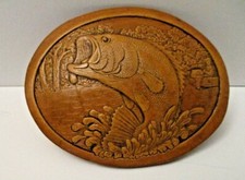 Vintage leather FISH bass jumping for bait belt buckle
