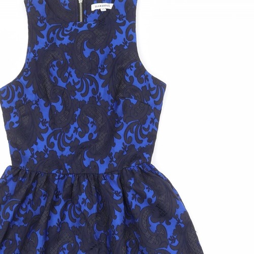 Glamorous donna blu geometrico poliestere vestibilità e svasata taglia XS cerniera collo rotondo - Foto 3 di 10