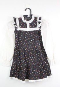 Vintage-Youth-Girls-Size-6-Pinafore-Dress-Long-Sleeve-Floral-Eyelet-Black-White