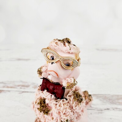 Vintage Napco Pink Spaghetti Poodle with Metal Glasses Ceramic