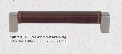 Turnstyle Designs Blue Leather Square D Cabinet Handle T1361 160mm End Stitched - Picture 3 of 11