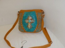 Montana West PURSE Turquoise Cowgirl Western Embossed Tooled Cutout Cross Bling