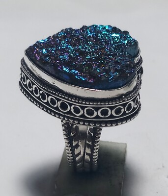 Titanium Druzy Gemstone Heart Shape Handmade Ring Jewelry Ring Size 9 Inches