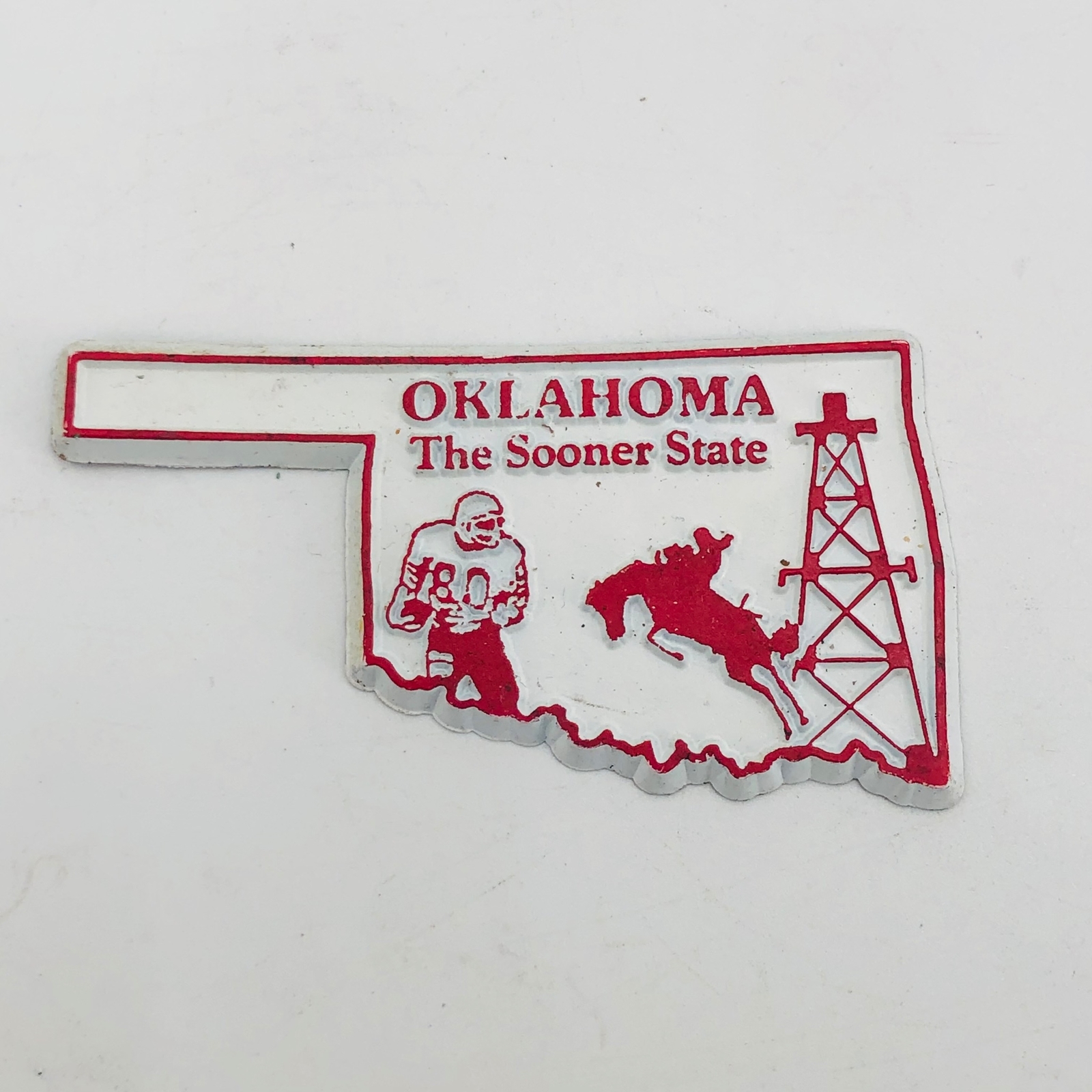 Vtg Oklahoma Souvenir State Rubber Refrigerator Magnet w/ Football Player