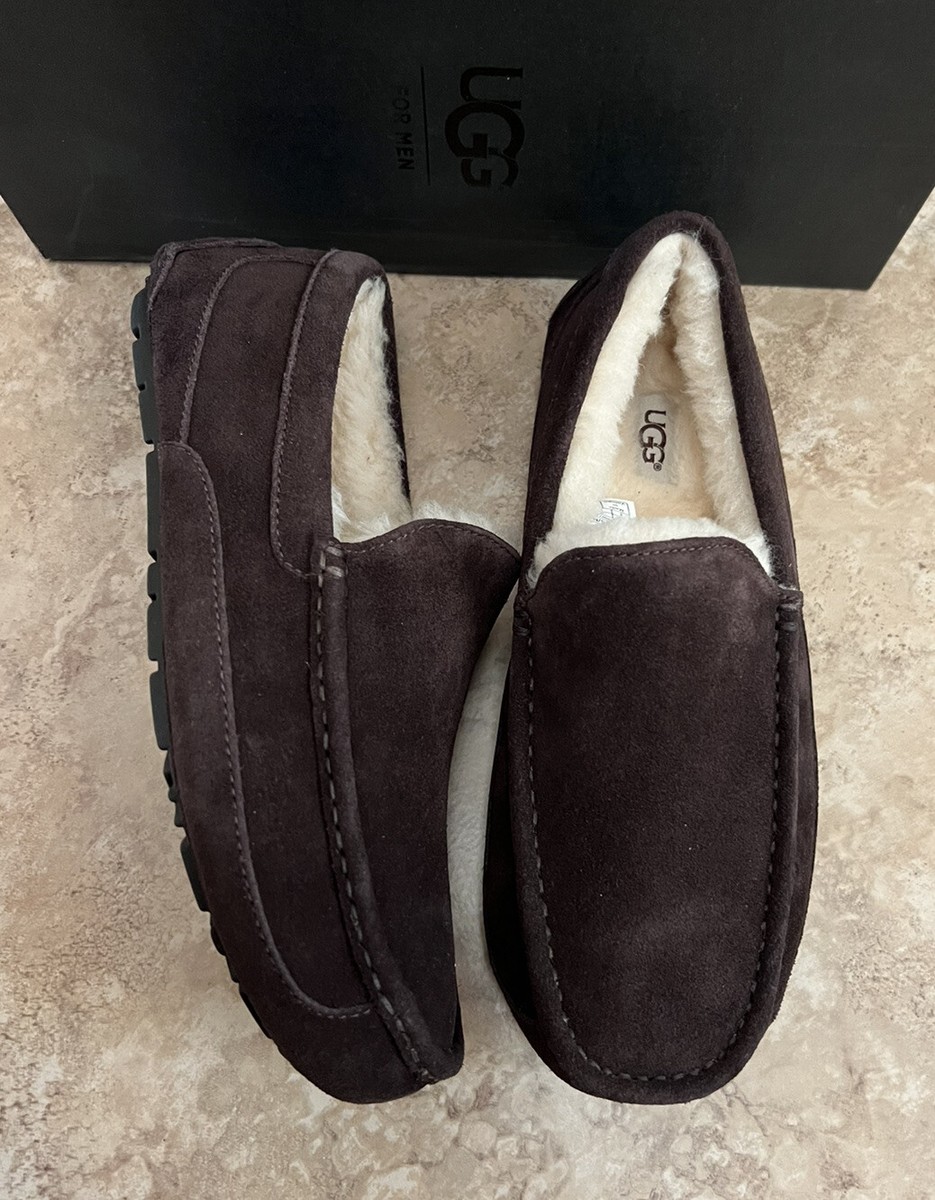 UGG Men's ASCOT Casual Comfort Suede Slipper Loafers Espresso Brown Sz New