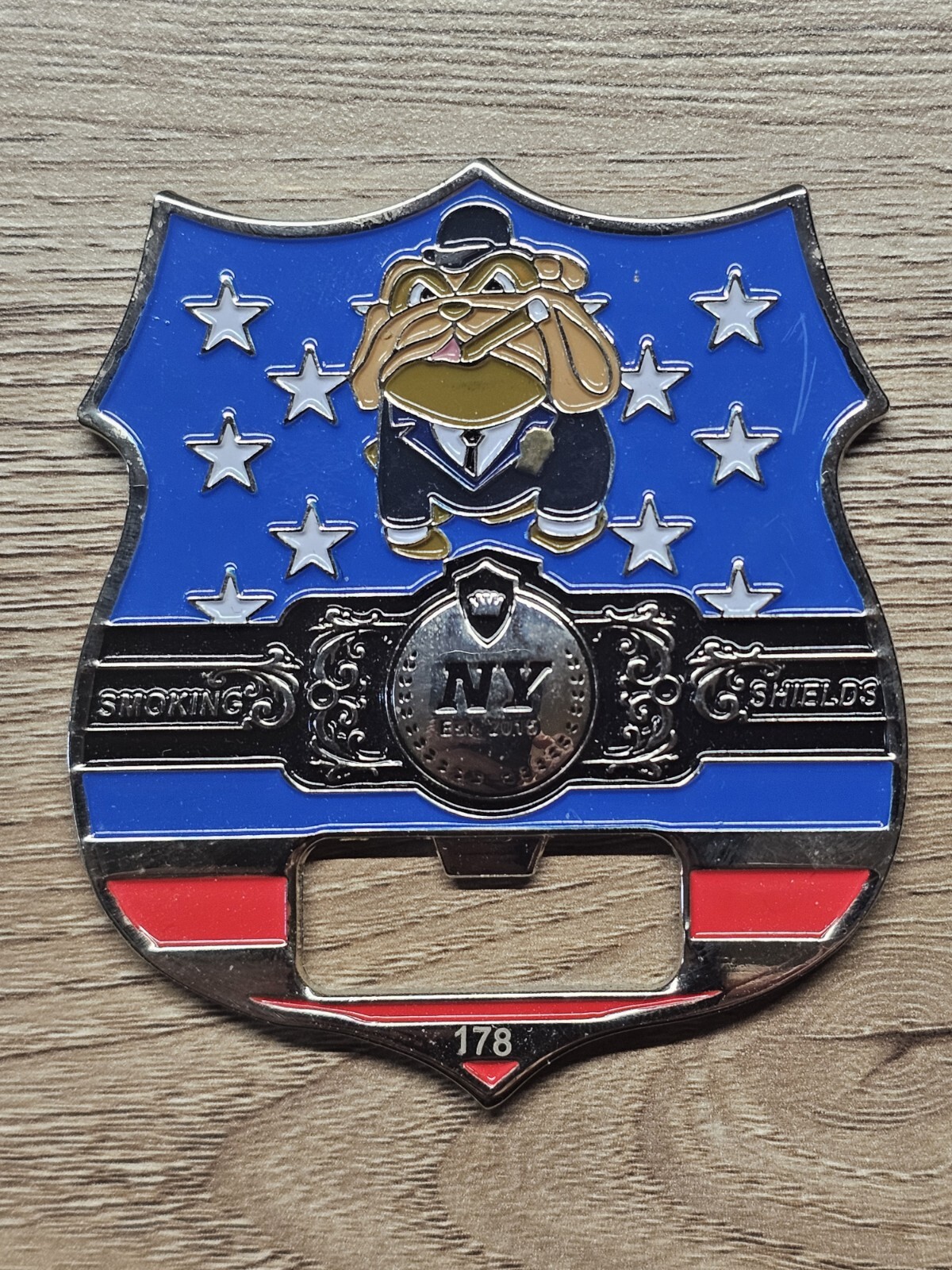 NY Smoking Shields Police Organization Bottle Opener Challenge Coin FREE SHIP