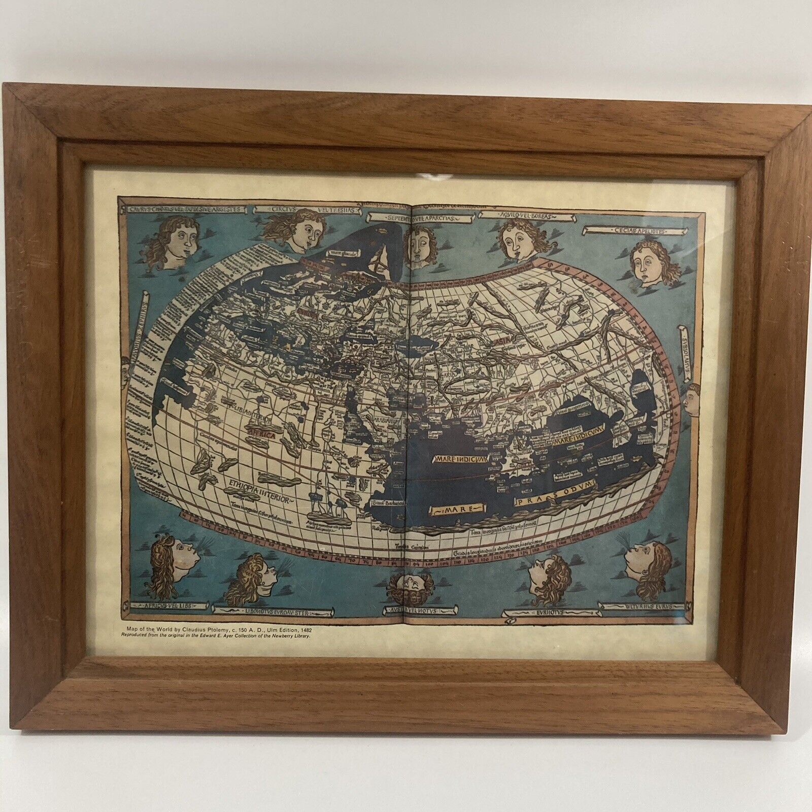Framed Map Of The World from c 150 A.D. By Claudius Ptolemy Reproduction Print
