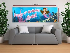 2 Banderas De Cumpleaños Personalizadas De Sirena - Elige Cualquier Nombre Y Edad, Tema De Princesa Del Mar