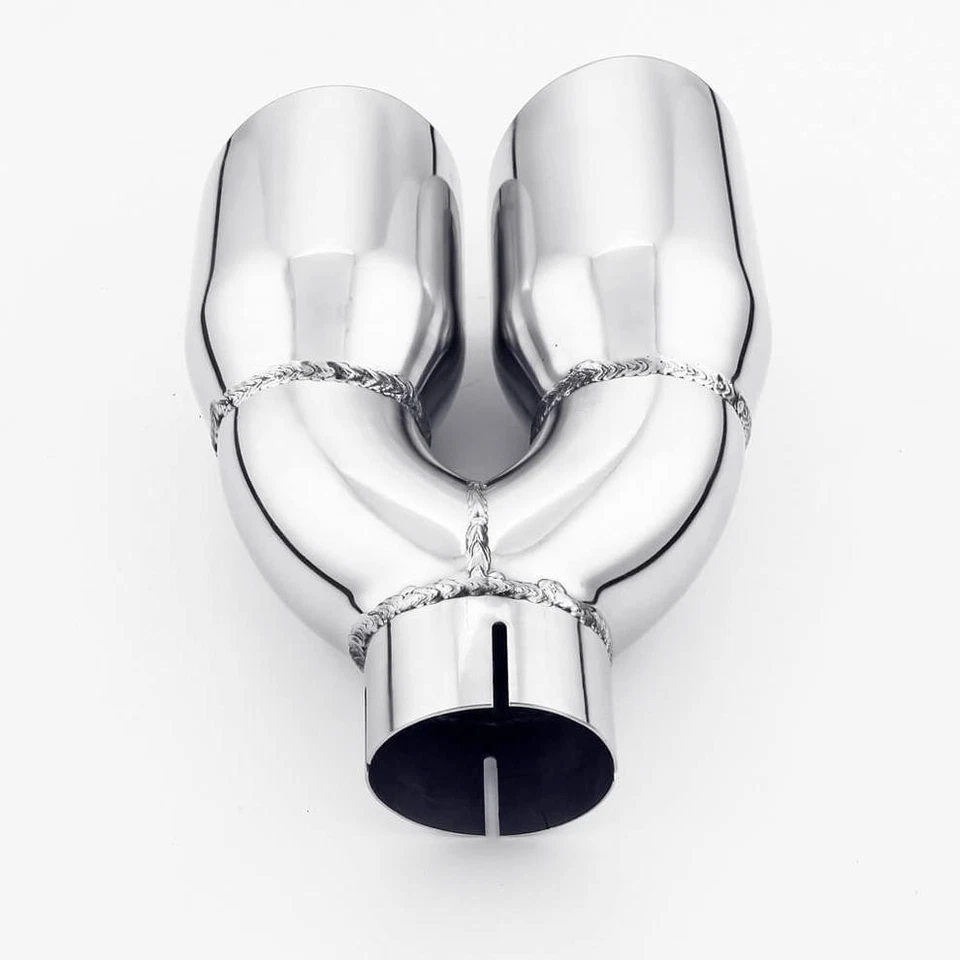 Pair Dual Wall Clamp-on Quad 3.5" Out 2.5" In Angle Cut Stainless Exhaust Tips - Image 4 of 4