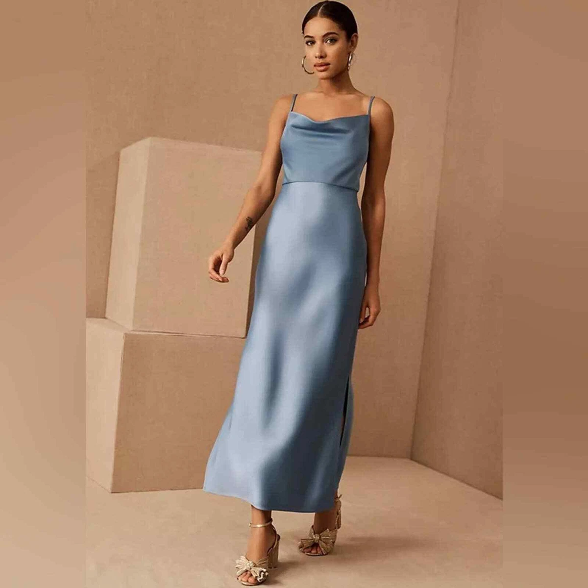 Dusty blue cheap satin dress