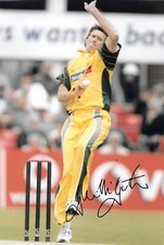 glenn mcgrath bowls a fast ball for australia during test signed 12x8 photo