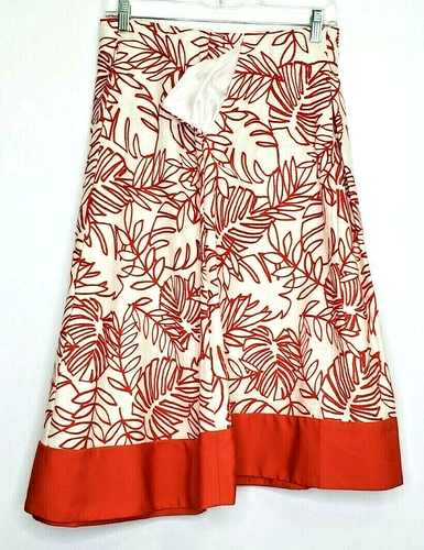 Lane Bryant Skirt Pleated Sz18 Linen Blend Tomato Red Cream Floral Stretch NWT - Picture 5 of 9
