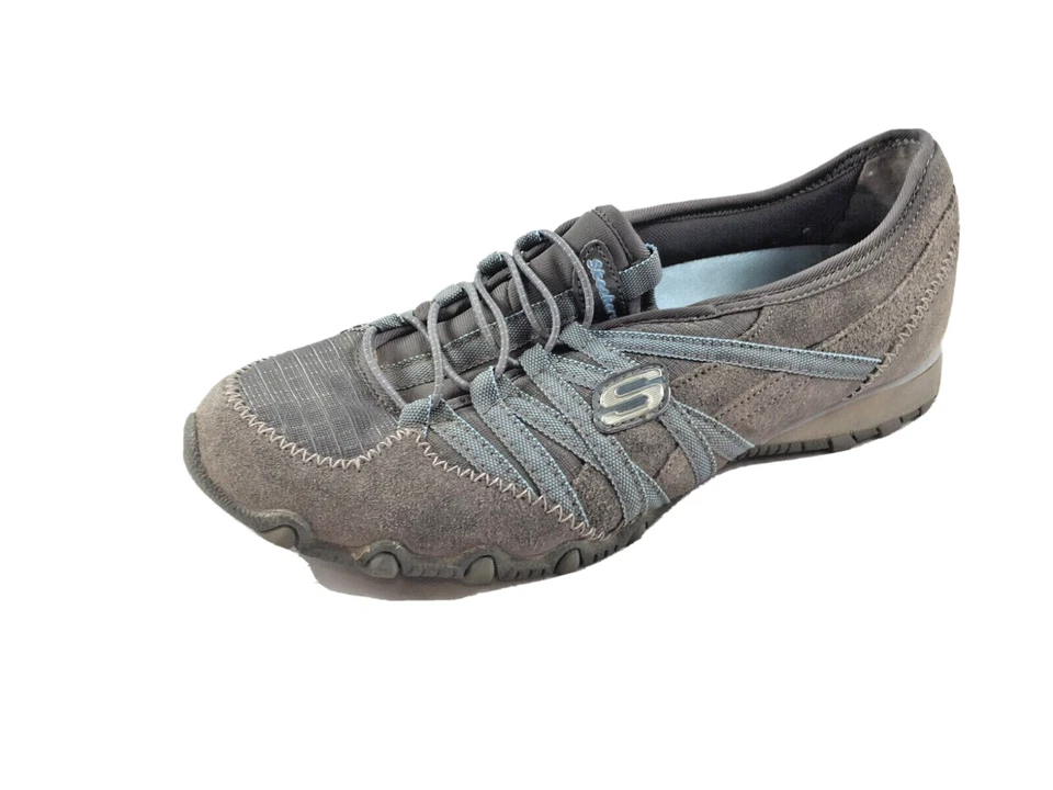 Zapatos deportivos para caminar Skechers para mujer talla 7,5 grises con rayas azules sin cordones Foto 2 de 4