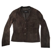 Ideology Chocolate Brown Leather Single Breast Suede Blazer Women Medium Hipster