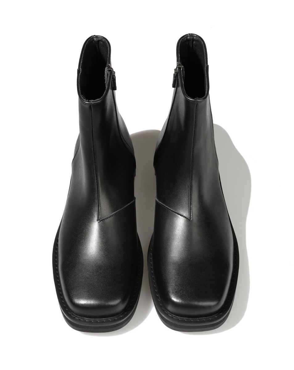 Firenze Atelier Men's Black Leather Square Toe Ankle Zip-Up Boots