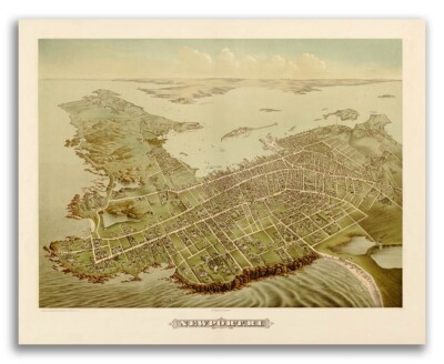 1878 Newport, Rhode Island Vintage Old Panoramic City Map - 16x20