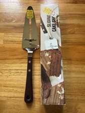 Vtg Easy Serve Sliding Cake Pie Server Stainless Steel Wood Riveted Handle NOS