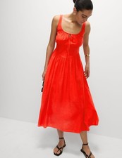 Marks & Spencer Womens Linen Swing Midi Dress in Red - M&S