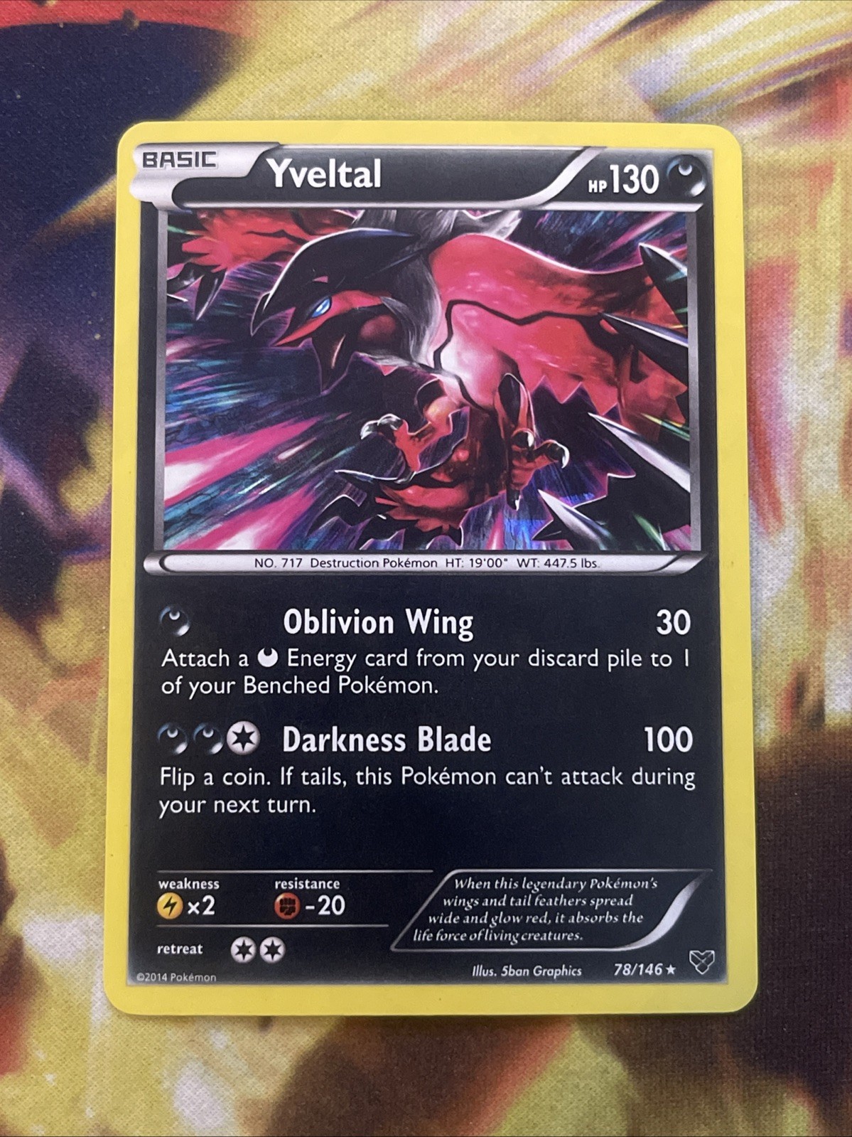 Yveltal 78/146 Cracked Ice LP/EX -Holo Rare Pokemon Card- Theme Deck