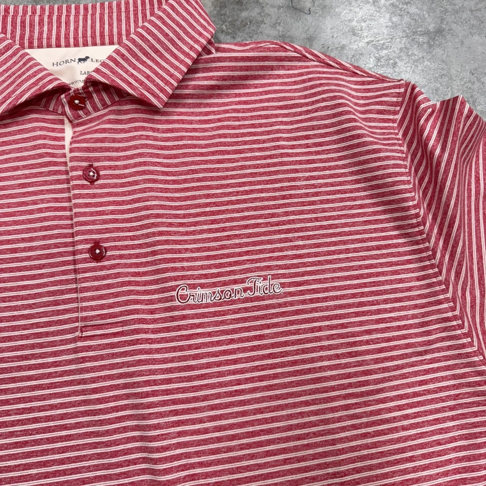 Camisa Polo Alabama Crimson Tide Para Hombre Grande Cuerno Leyenda Fútbol Rayas Golf Foto 2 de 4